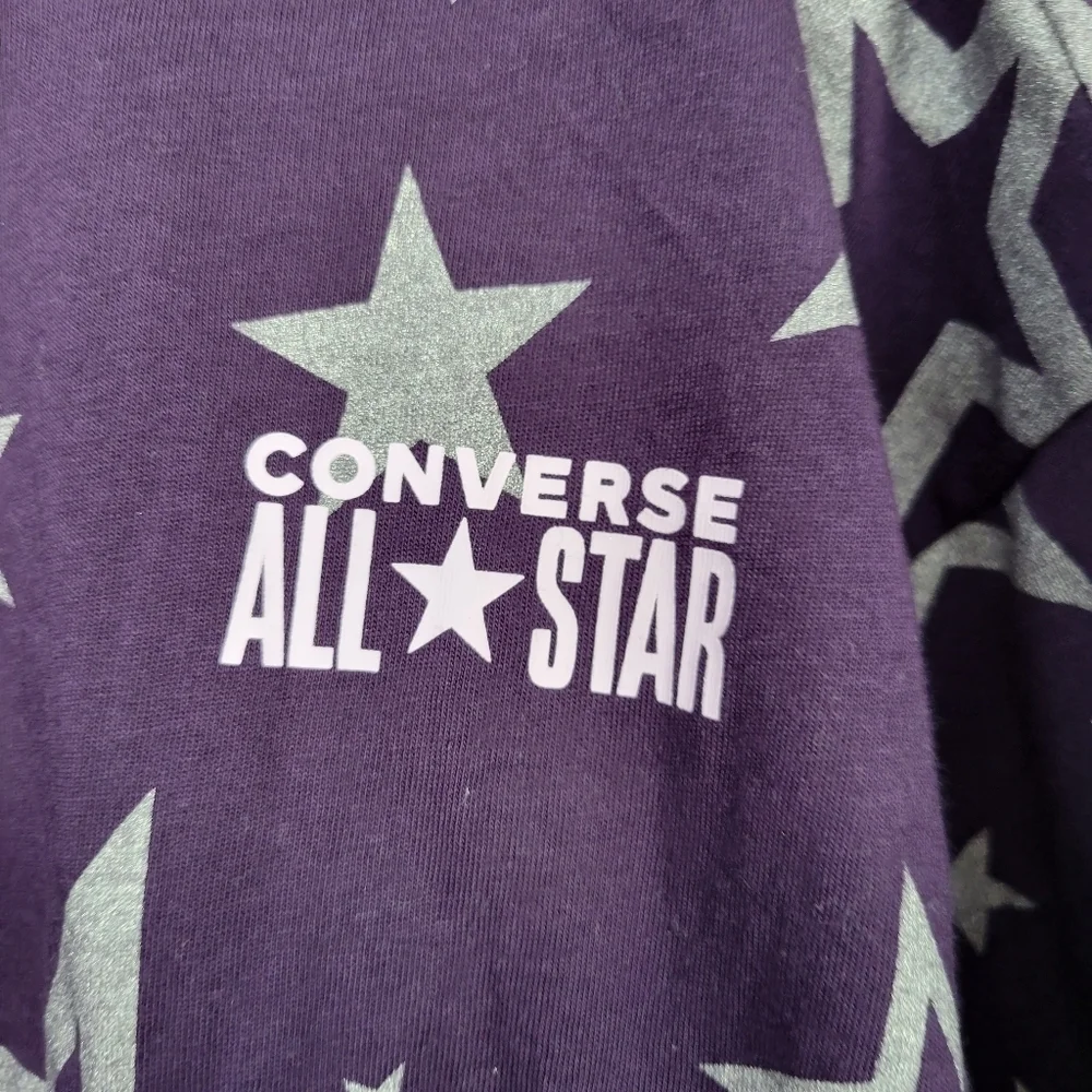 Converse NWOT Girls Large 12/13 Purple Short Sleeve Shirt Oversized Silver Stars